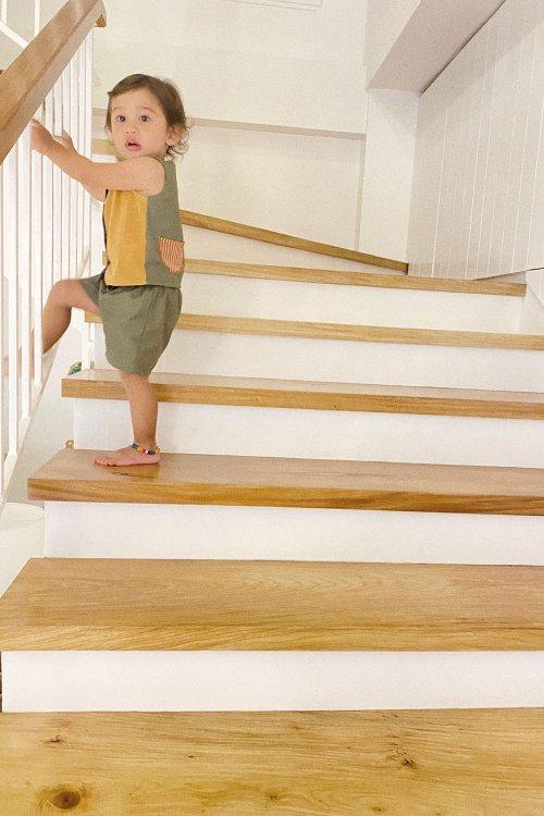 Little Patch Top / Dark Olive & Pumpkin