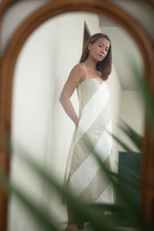 Indy Midi Dress / Stone Grey & White Stripe