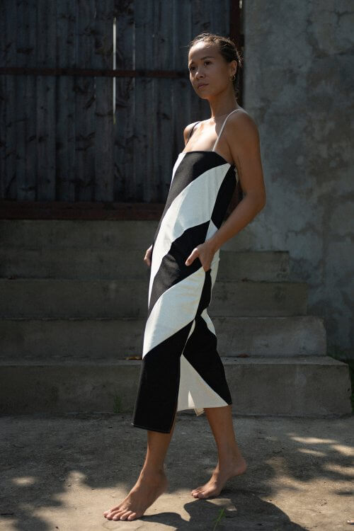 Indy Midi Dress / Black & White Stripe