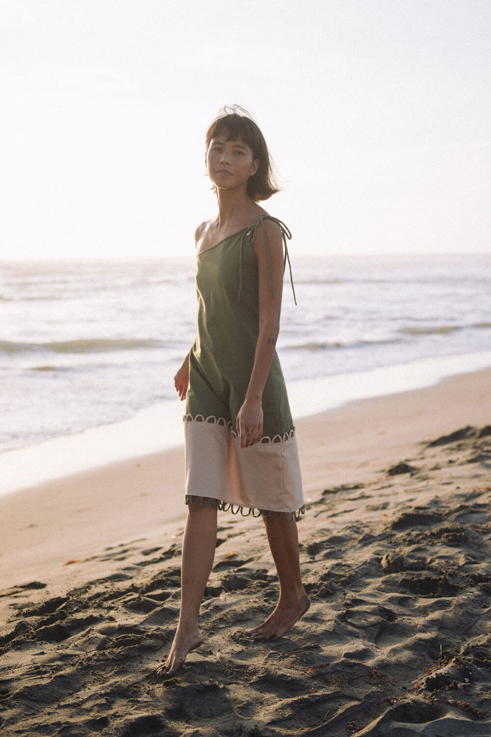 Sienna Asymmetrical Knee-Length Dress / Dark Olive