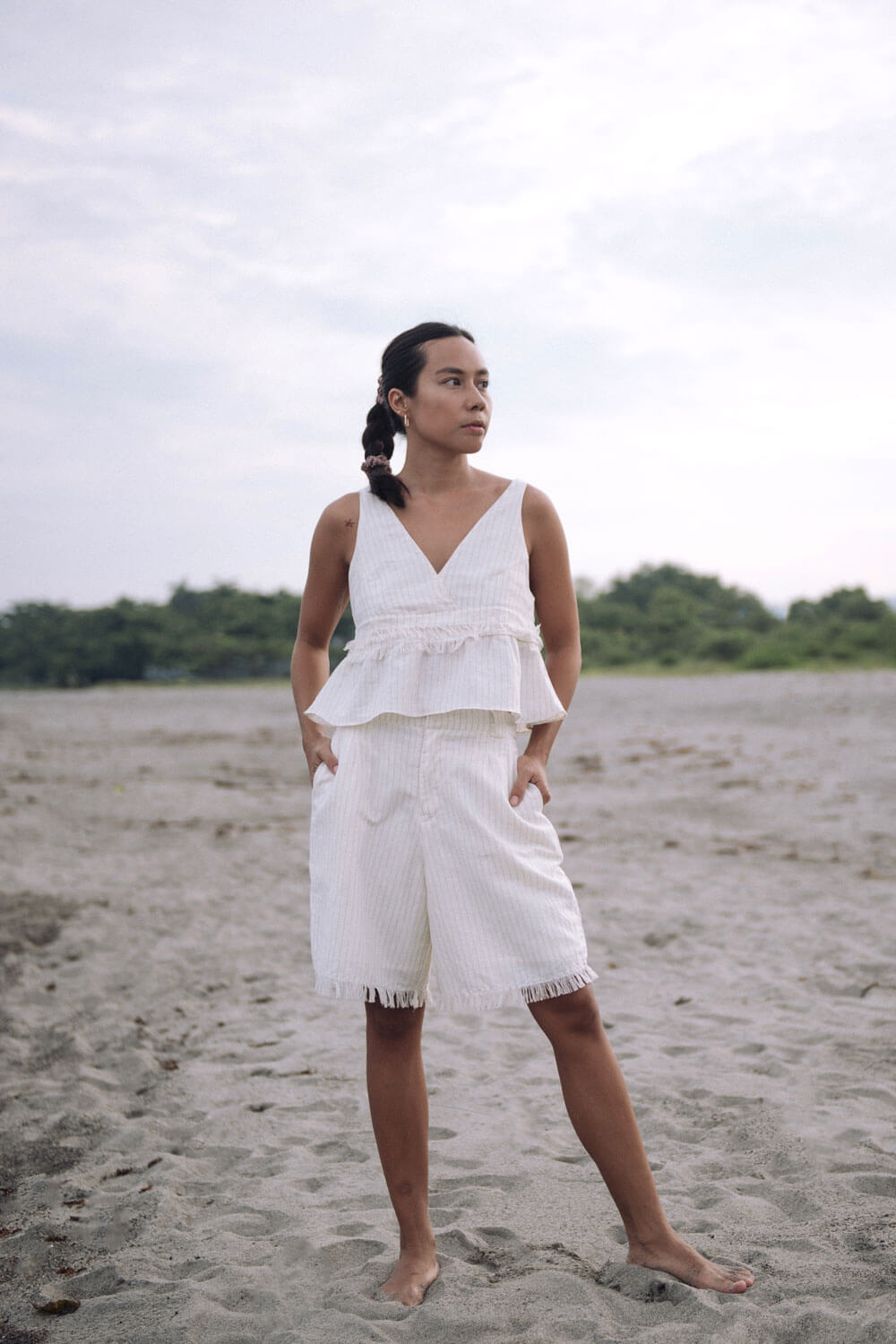 Leila Bermuda Shorts / Cream Stripe