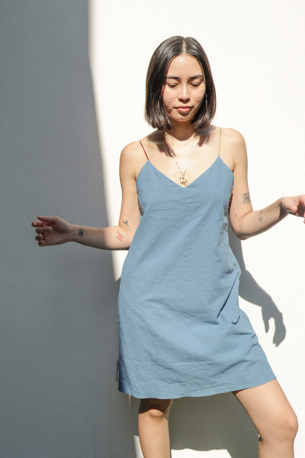 Kaya Mini Dress (Skinny Straps) / Cornflower Blue w/ Multicolored Straps