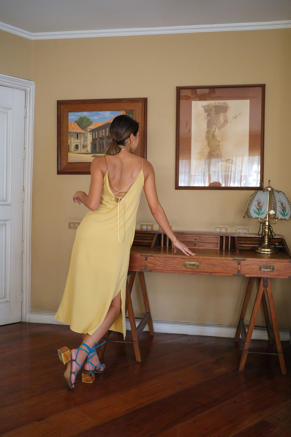 Kaya Maxi Dress (Skinny Straps) / Butter w/ Multicolored Straps