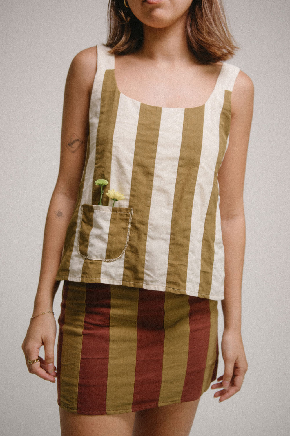Emil Mini Skirt / Earthy Maroon & Moss