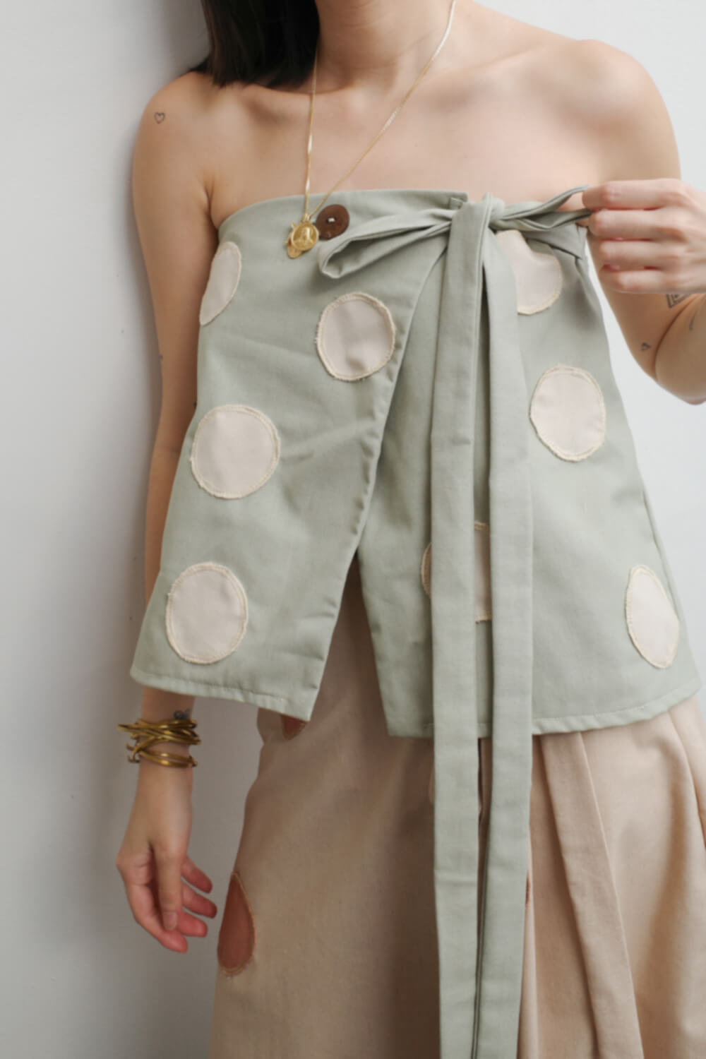 Concha Tube Top / Stone Grey & Oat Polka