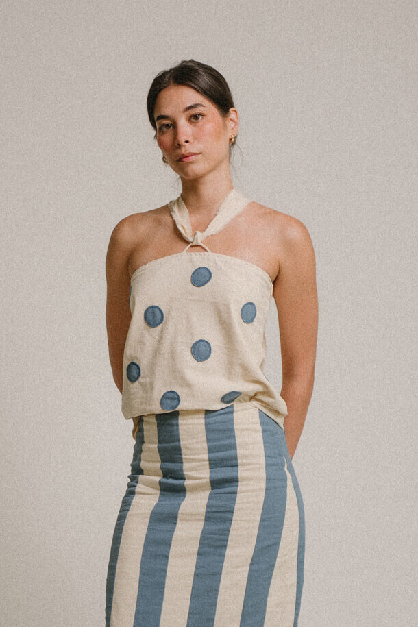 Cora Top / Crema & Cornflower Blue Polka