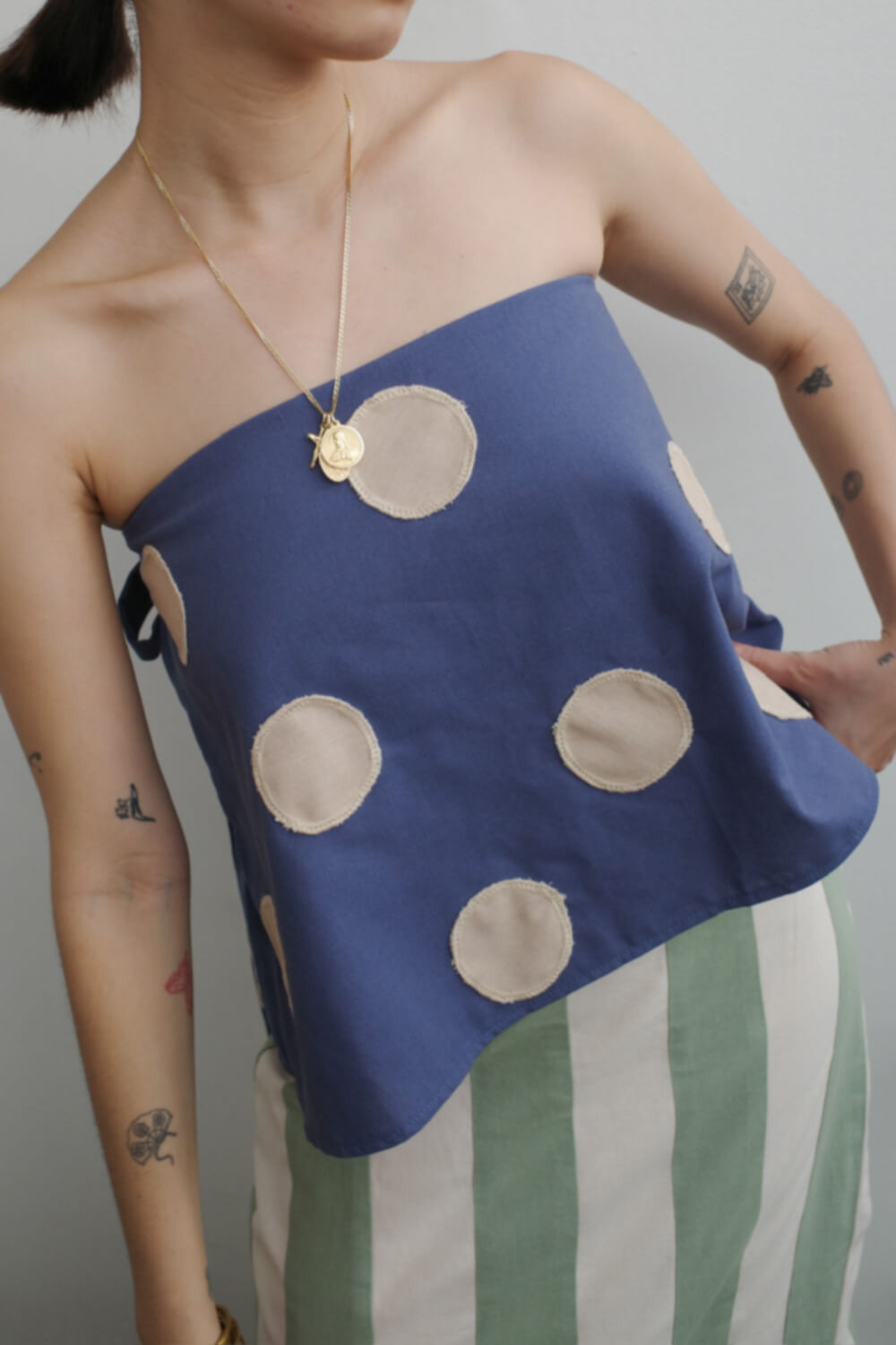 Concha Tube Top / Ocean & Dark Oat Polka