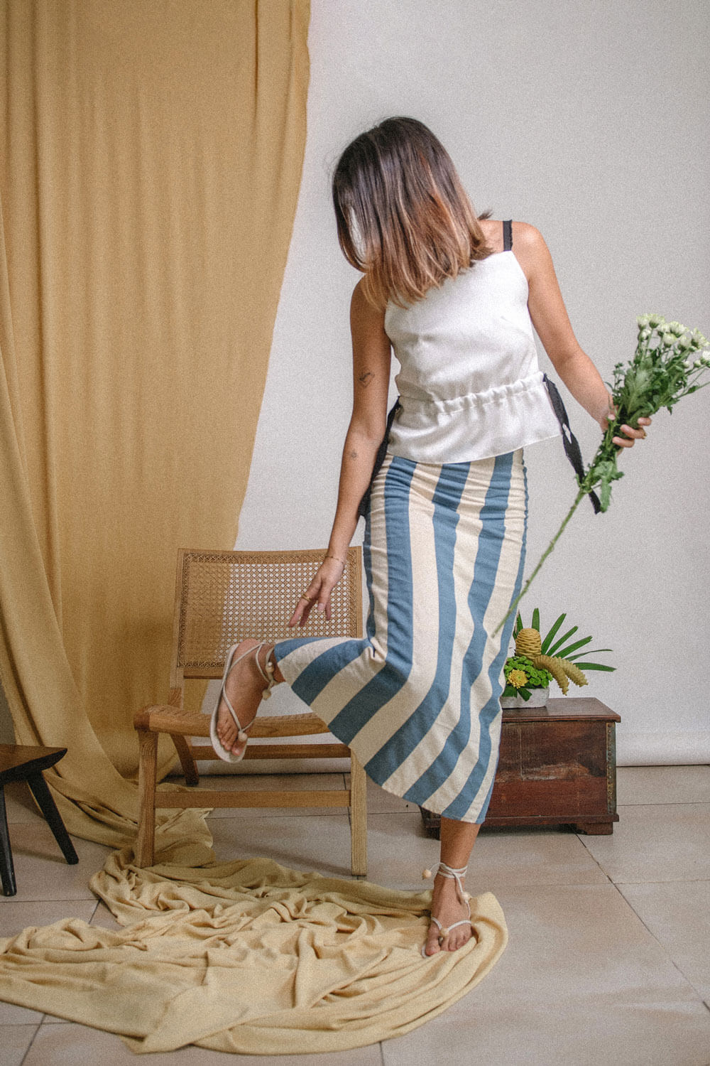 Emil Maxi Skirt / Cornflower Blue & Crema