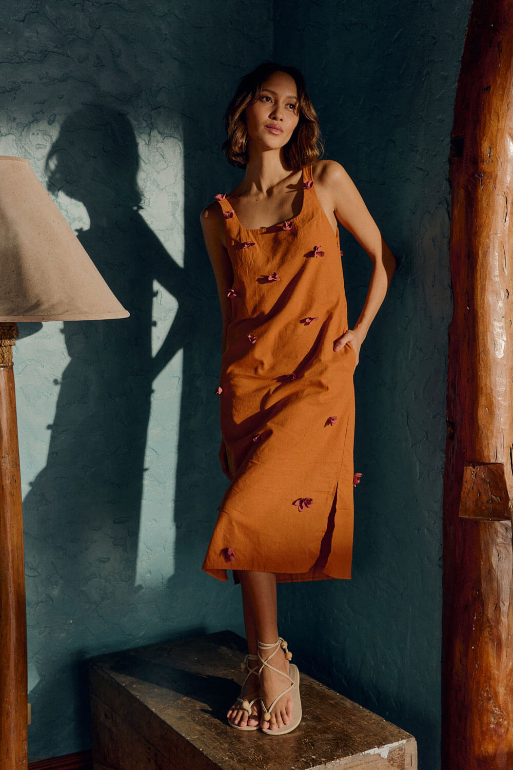 Pili Midi Dress / Rust w/ Salmon