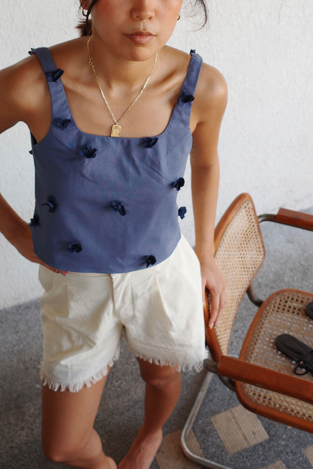 Pili Top / Ocean w/ Navy Florals