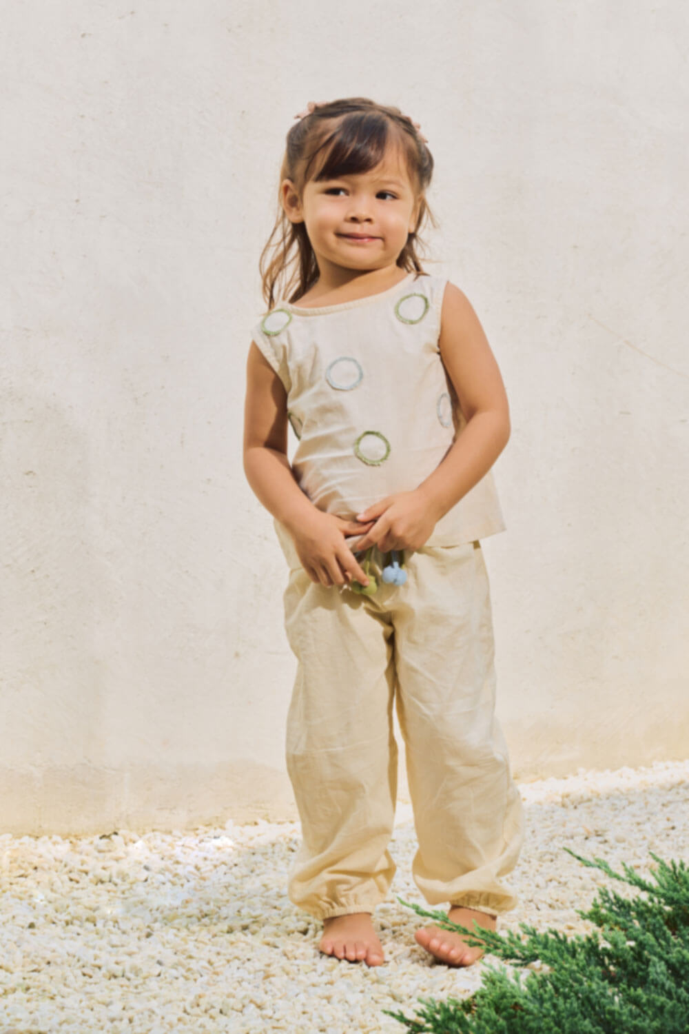 Little Sebi Top / Crema & Stone Grey Polka