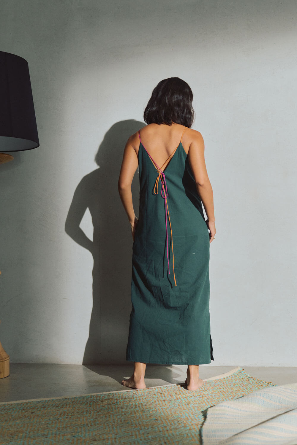 Kaya Maxi Dress (Skinny Straps) / Pine w/ Multicolor Straps