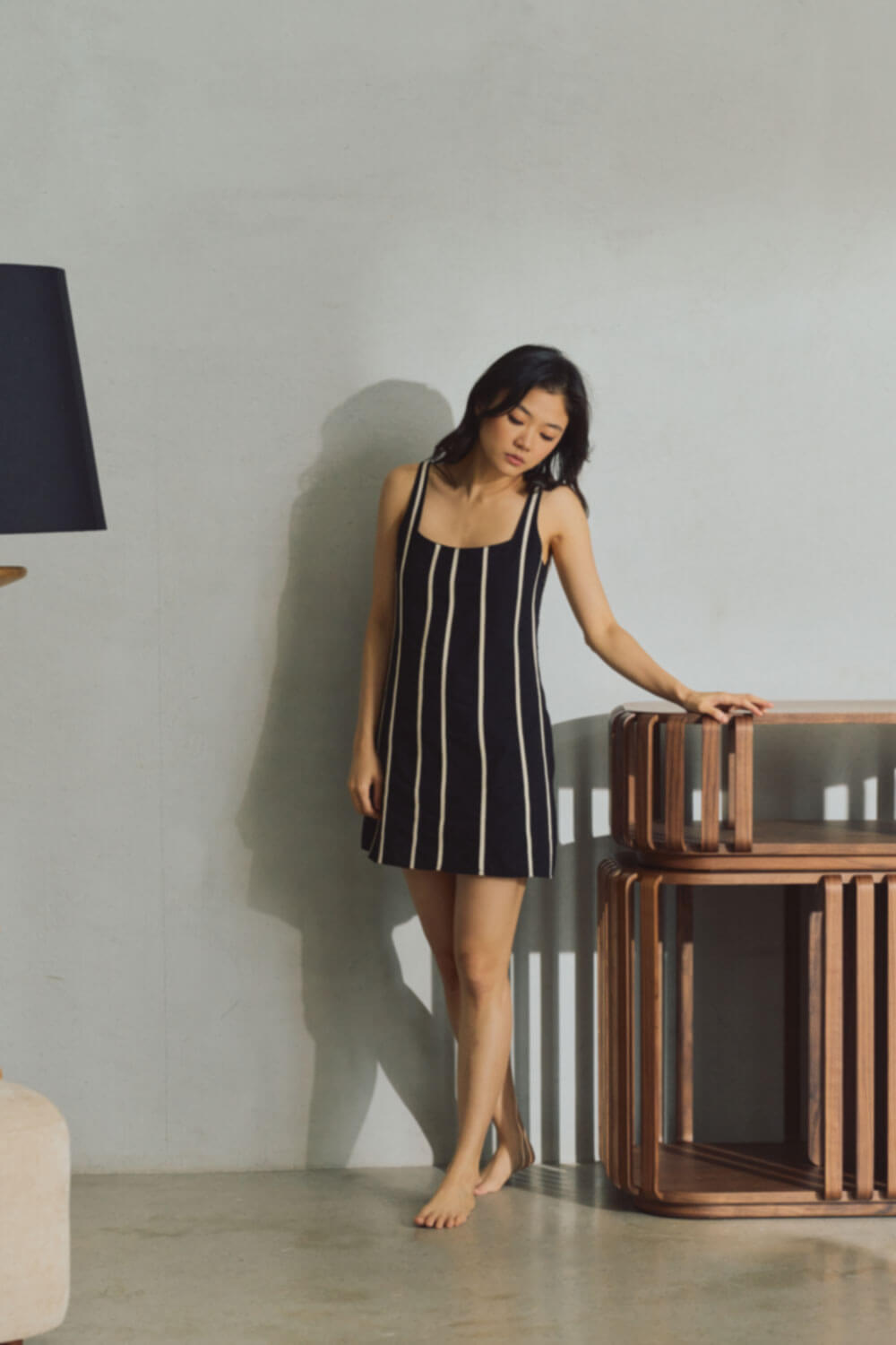 Roux Mini Dress / Black w/ Crema Piping