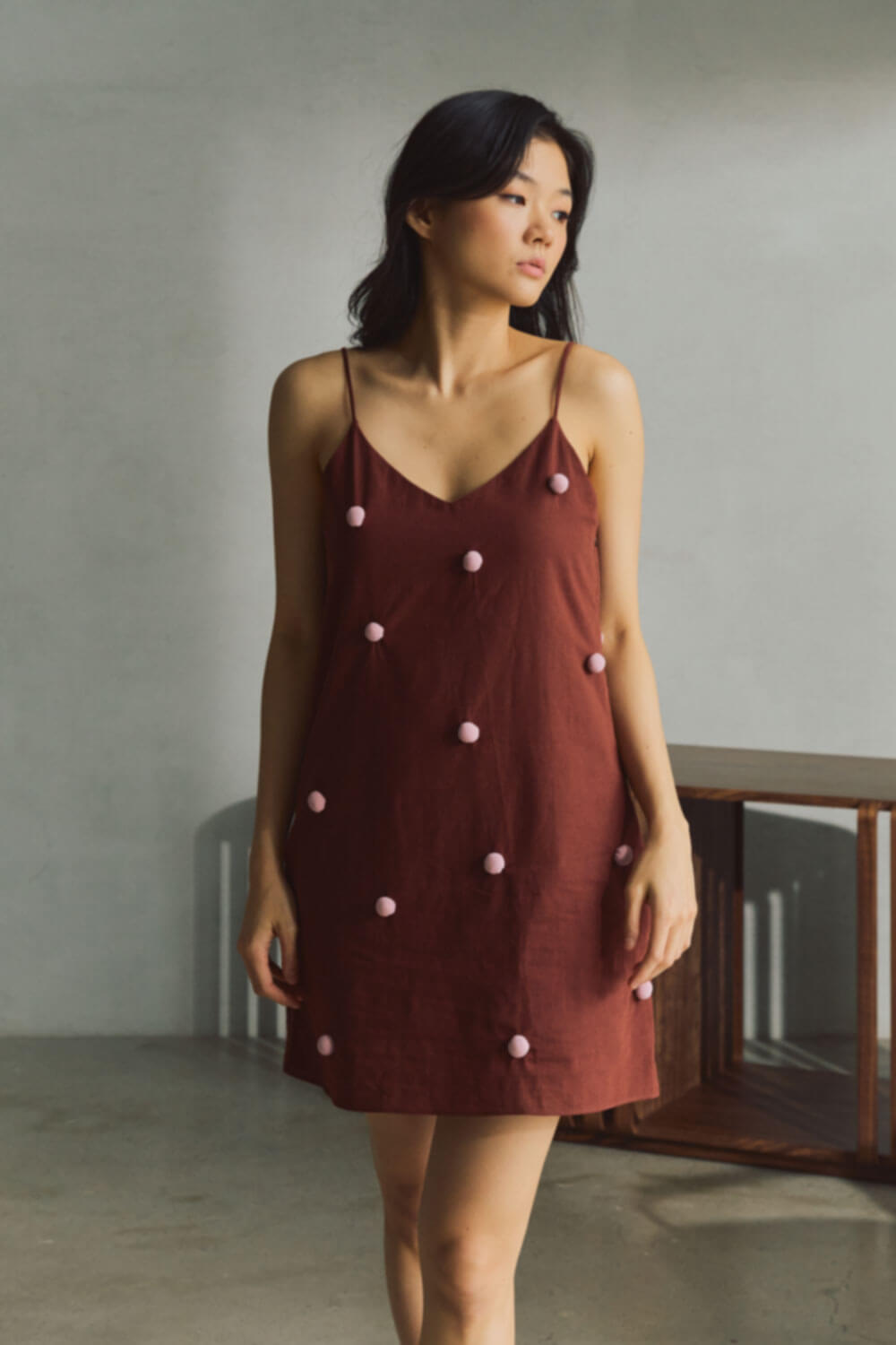 Pippa Mini Dress / Earthy Maroon & Blush