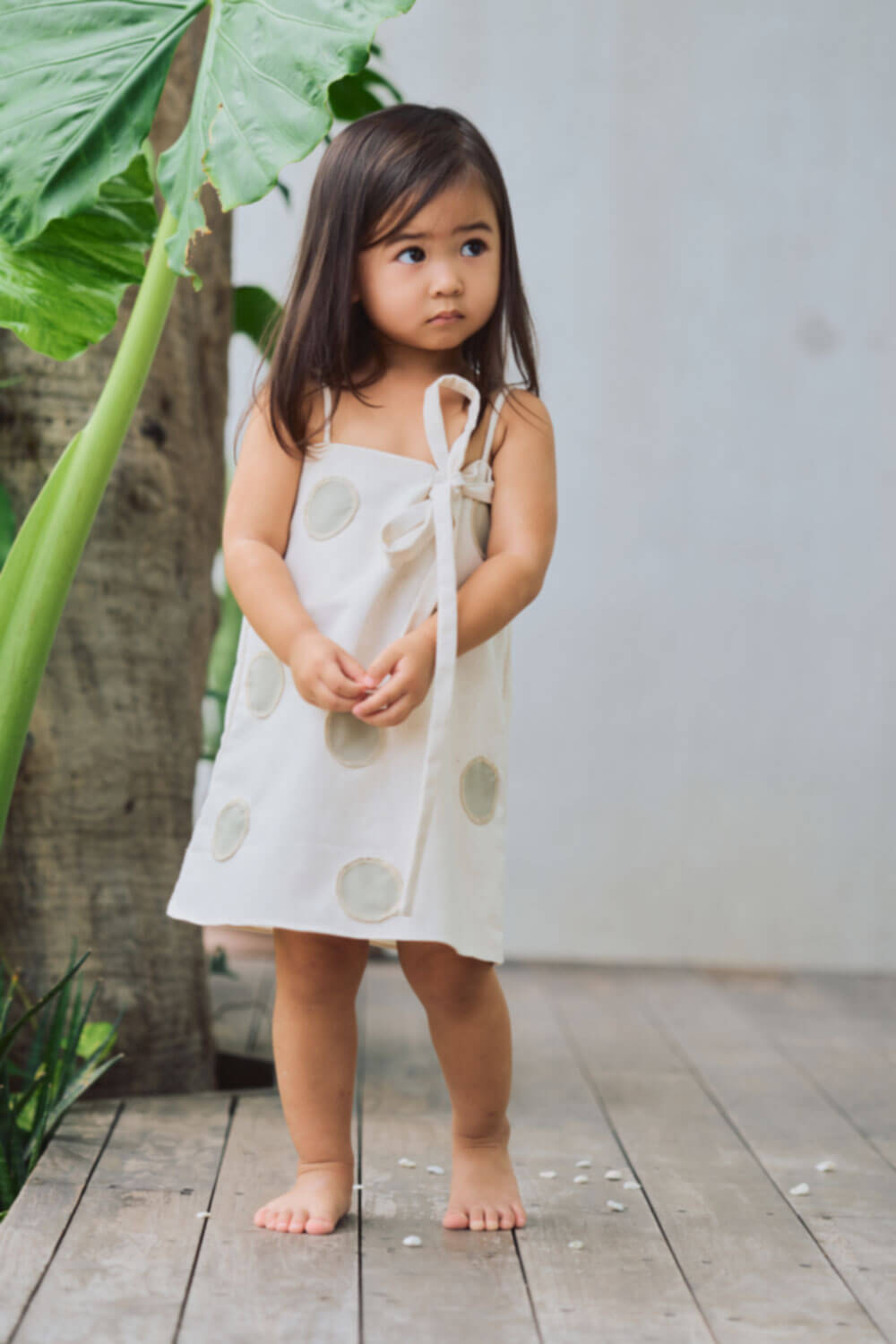 Little Pierra Dress / Heathered Oat & Stone Grey Polka