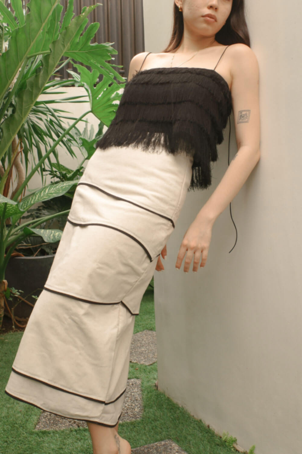 Arlo Midi Skirt / Heathered Oat & Black